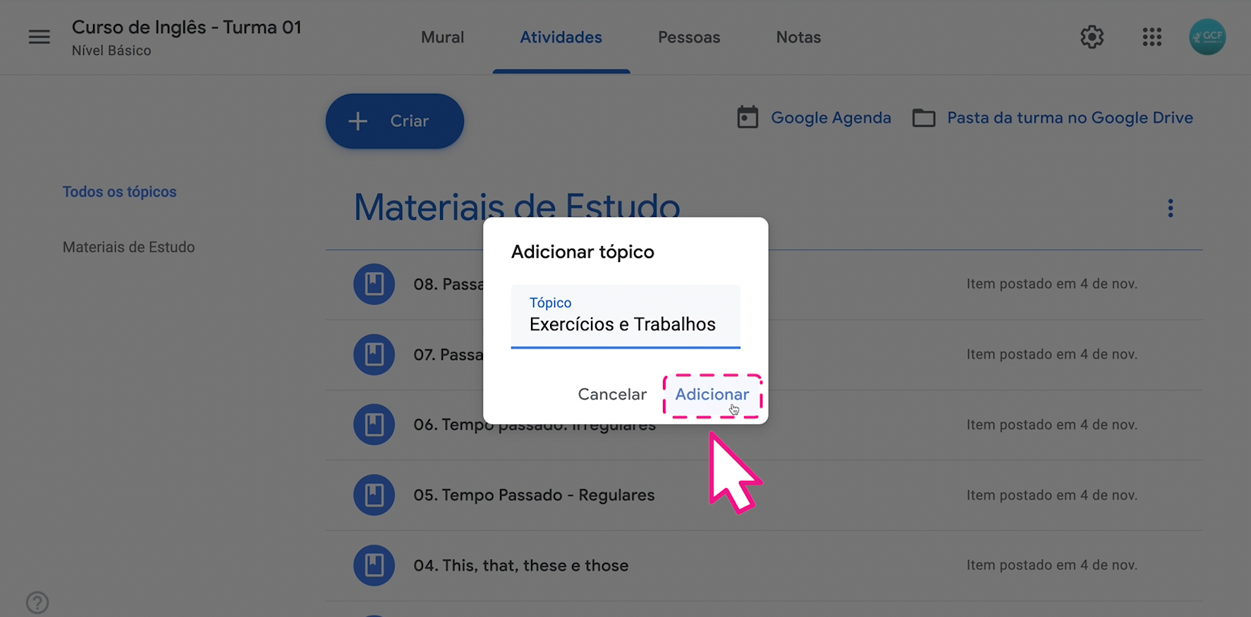 como criar atividades, exercícios e trabalhos no google sala de aula  5